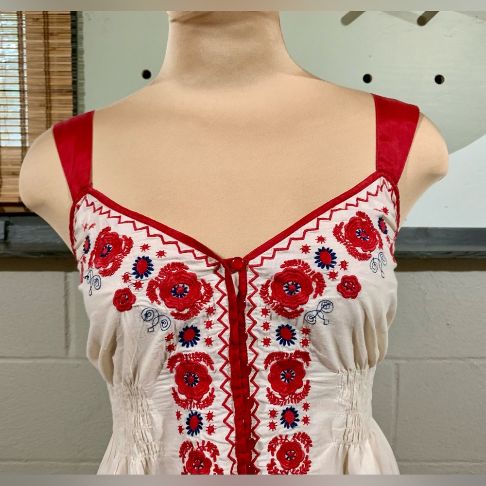 Embroidered Red and Cream Women's Top